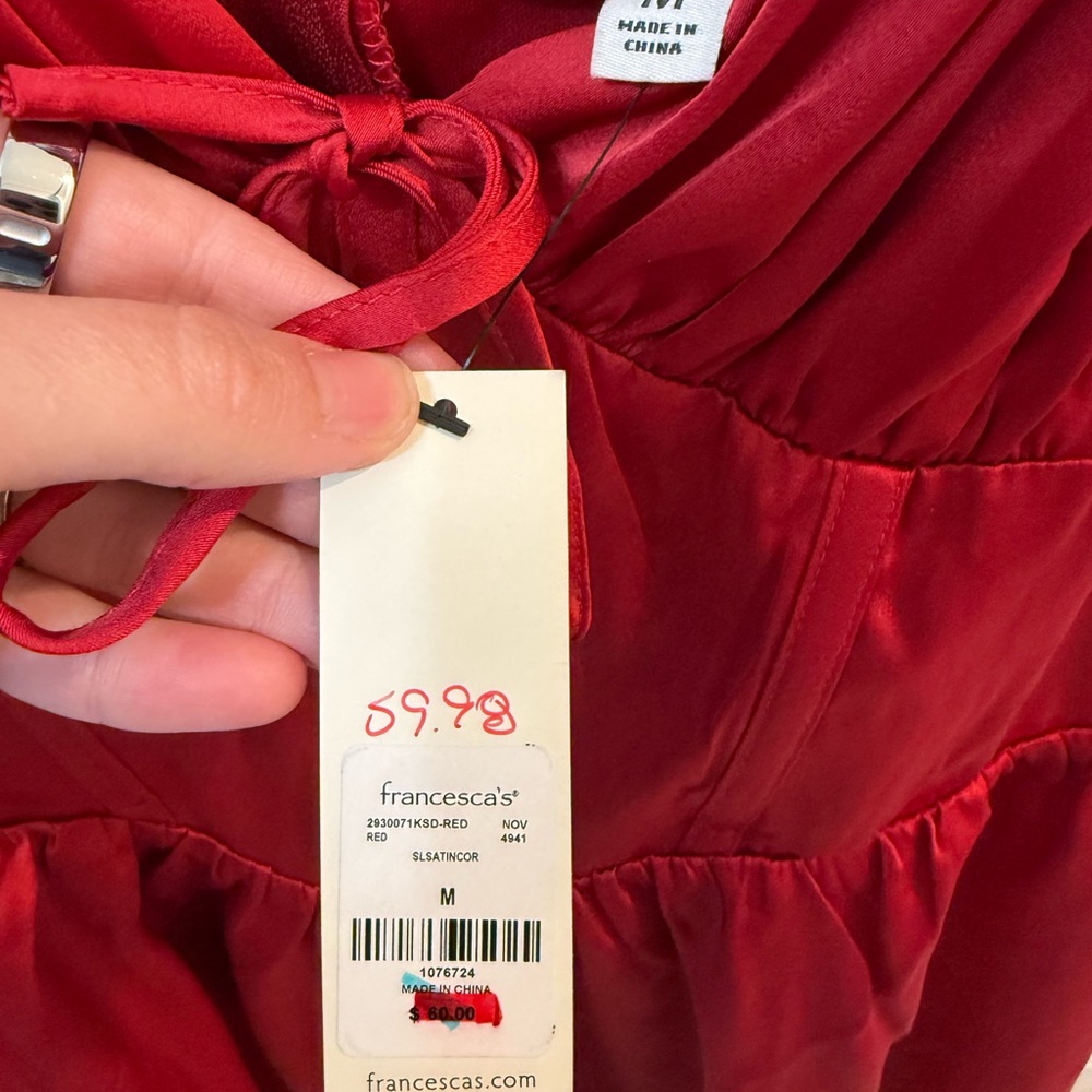 NWT Francesca's Collections Helena Red Satin Corset V-Neck Mini Dress - Picture 6 of 8